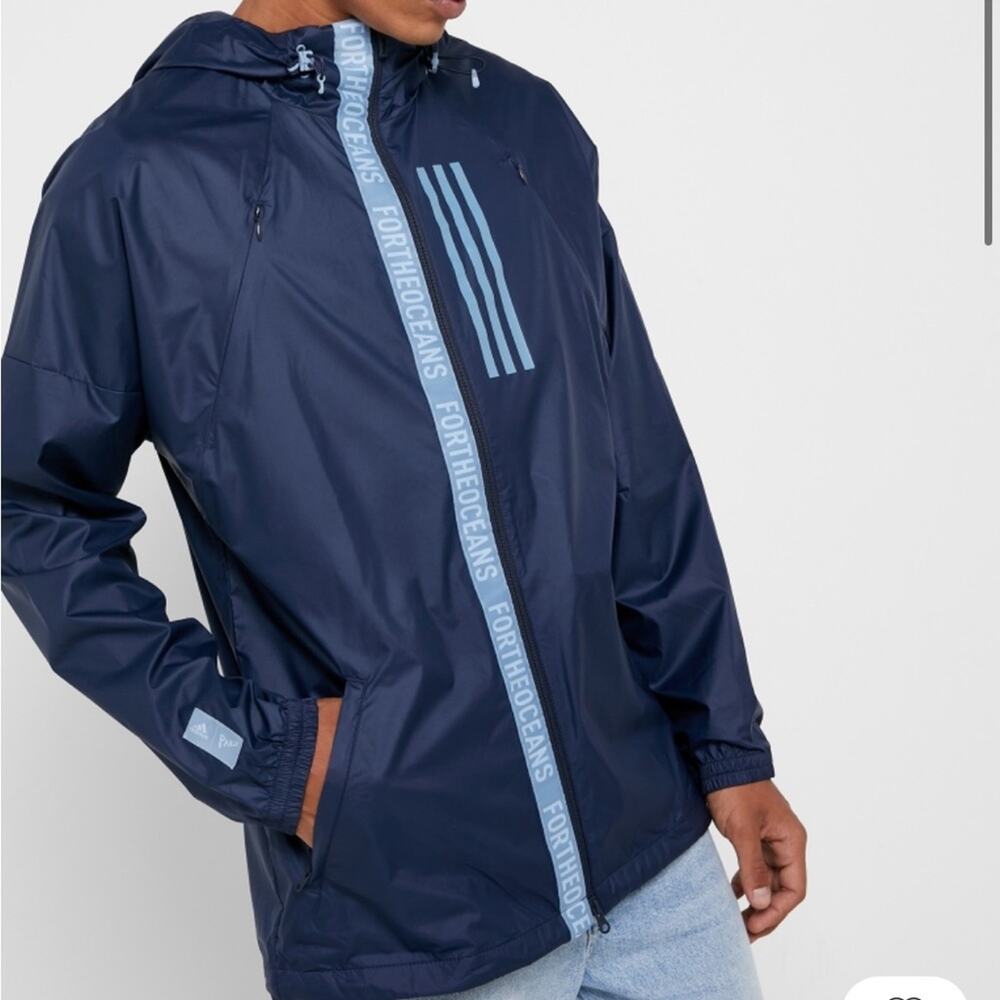 Adidas Parley Navy Blue For the Oceans Windbreaker Jacket Men’s Size Small